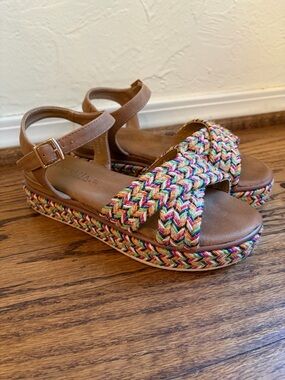 Patrizia by Spring Step Braided Multicolor Platform Sandals with Ankle Strap